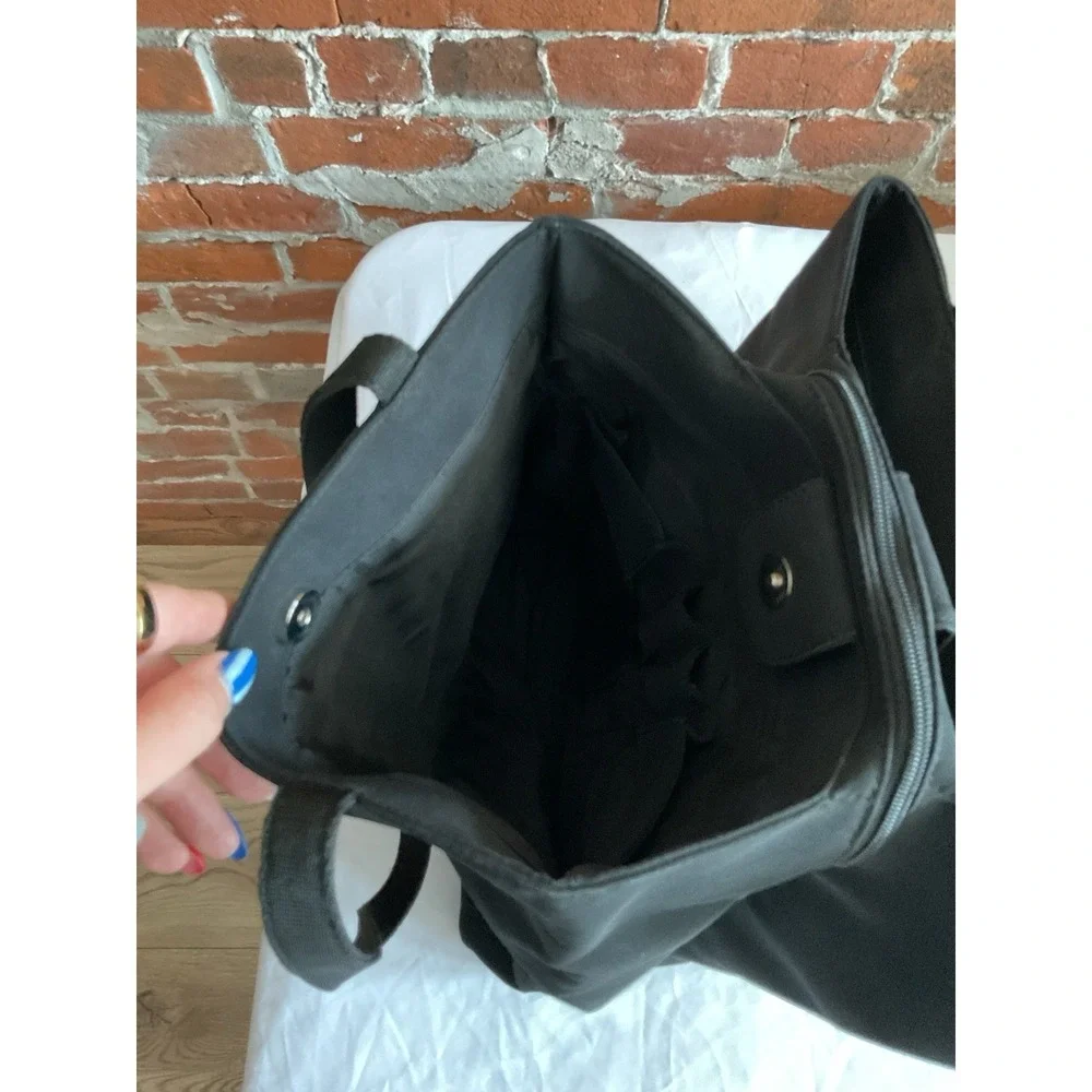 Hobo International Vintage Black Multi-Compartment Nylon Organizer Tote Bag Y2K